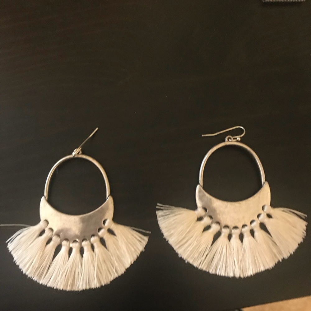 Silver earrings with ivory tassels